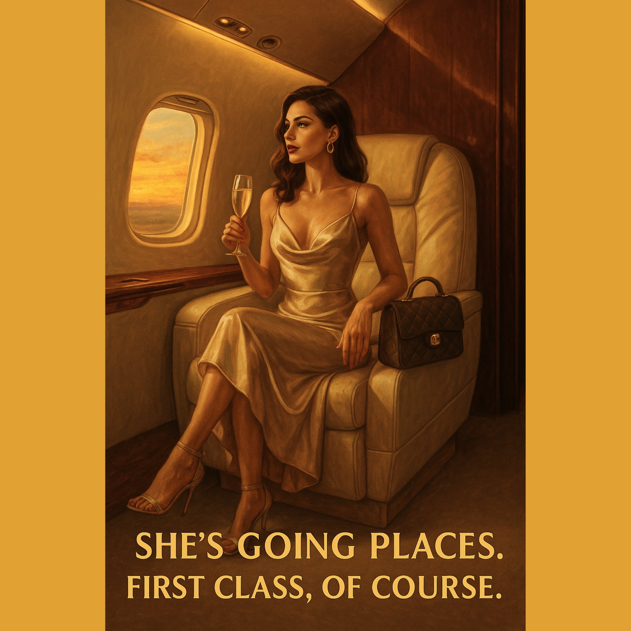 Elegant Woman on Private Jet Wall Art – Luxury Fashion Printable for Office, Bedroom, or Boss Babe Decor